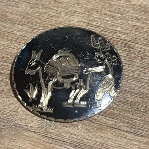 Round Sterling Silver Niello Enamel Mexican Pin/Pendant/brooch